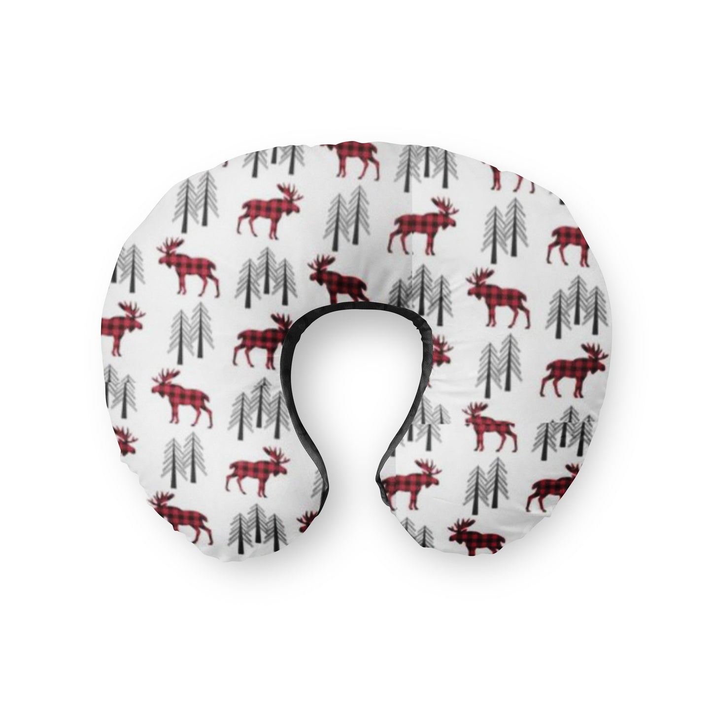 Nursing pillow cover. Moose Woodland Pine Tree Buffalo Check Red Black baby nursery