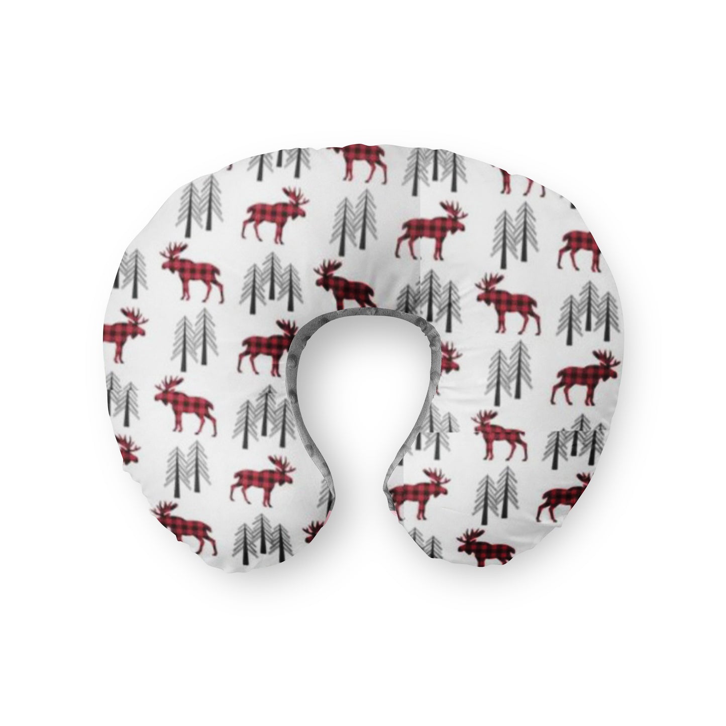 Nursing pillow cover. Moose Woodland Pine Tree Buffalo Check Red Black baby nursery