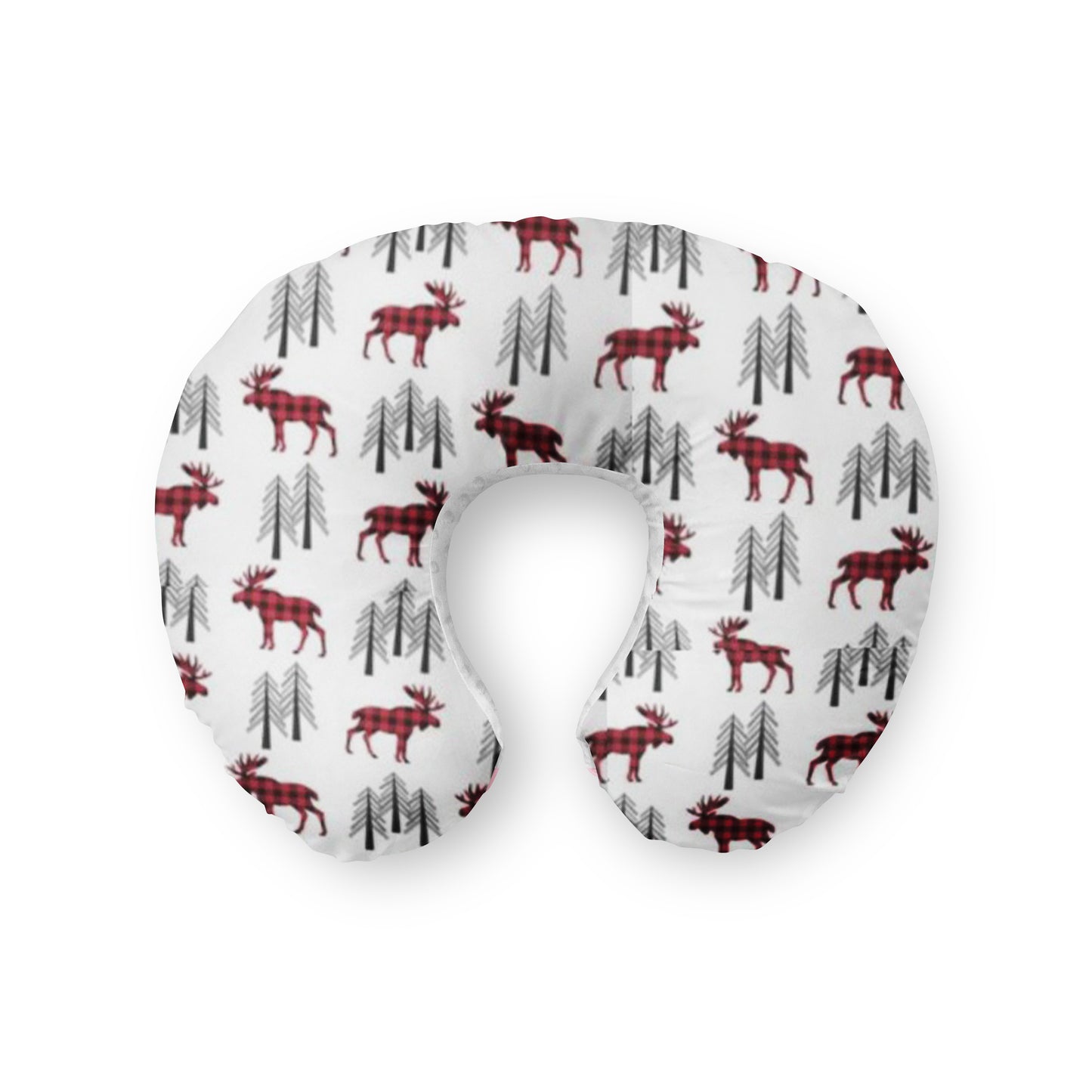 Nursing pillow cover. Moose Woodland Pine Tree Buffalo Check Red Black baby nursery