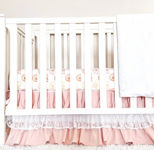 Blush Pink Lace Scallop Rail Cover Baby Girl Crib Bedding