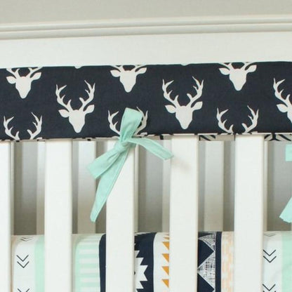 Navy and Mint Buck Boy Crib Bedding