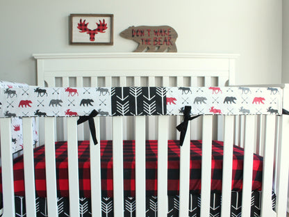 Lumberjack Red Black Woodland tribal Baby boy crib bedding