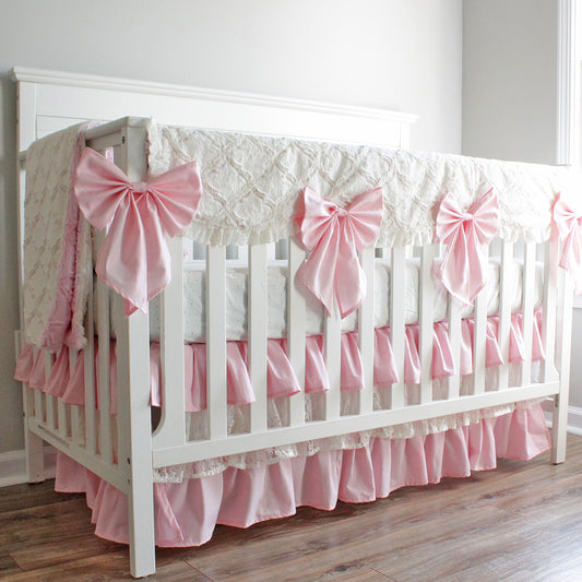 Pink and Ivory Minky Lace Scallop Rail Cover Baby Girl Crib Bedding