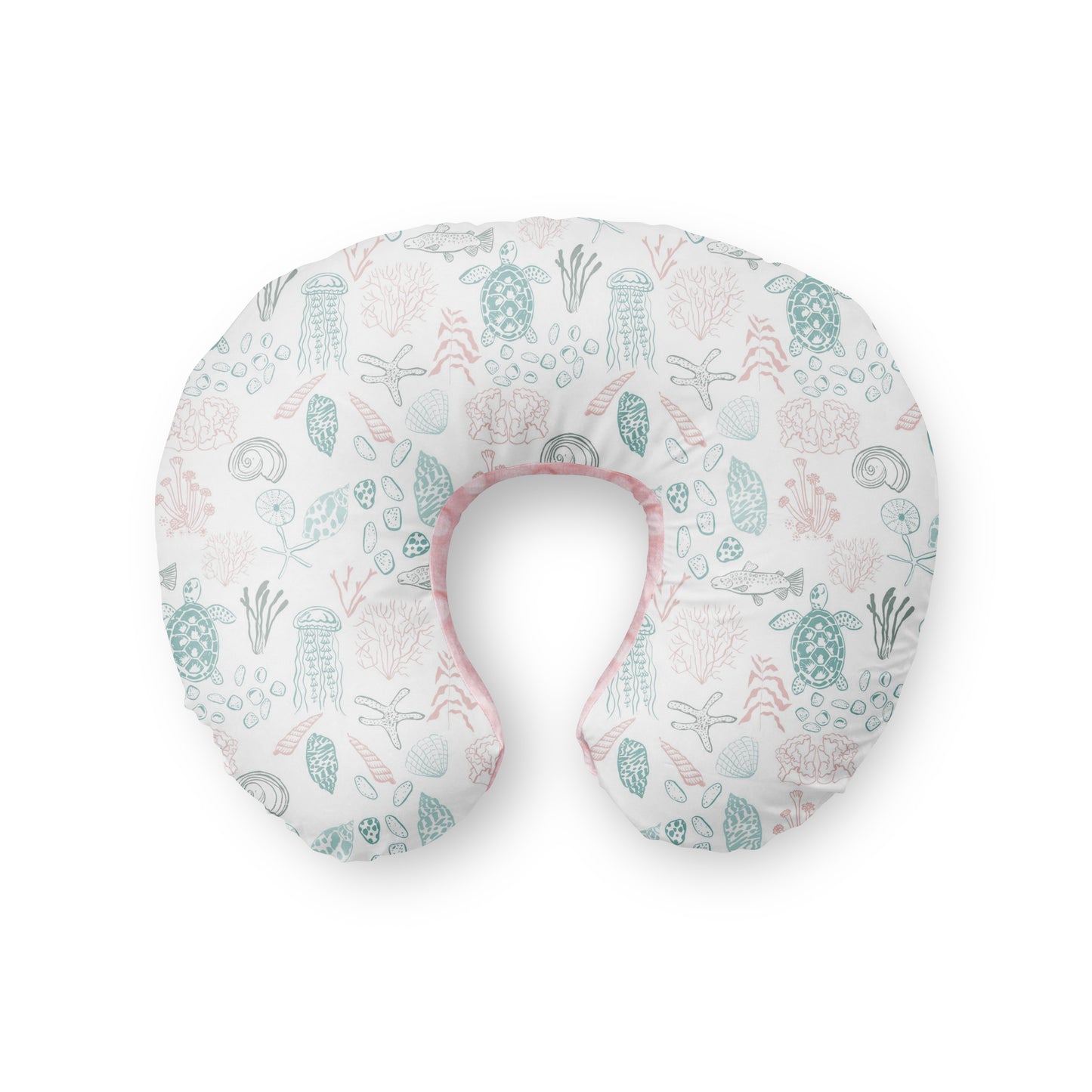 Nursing pillow cover. Under the Sea Turtle Coral and Mint baby nursery