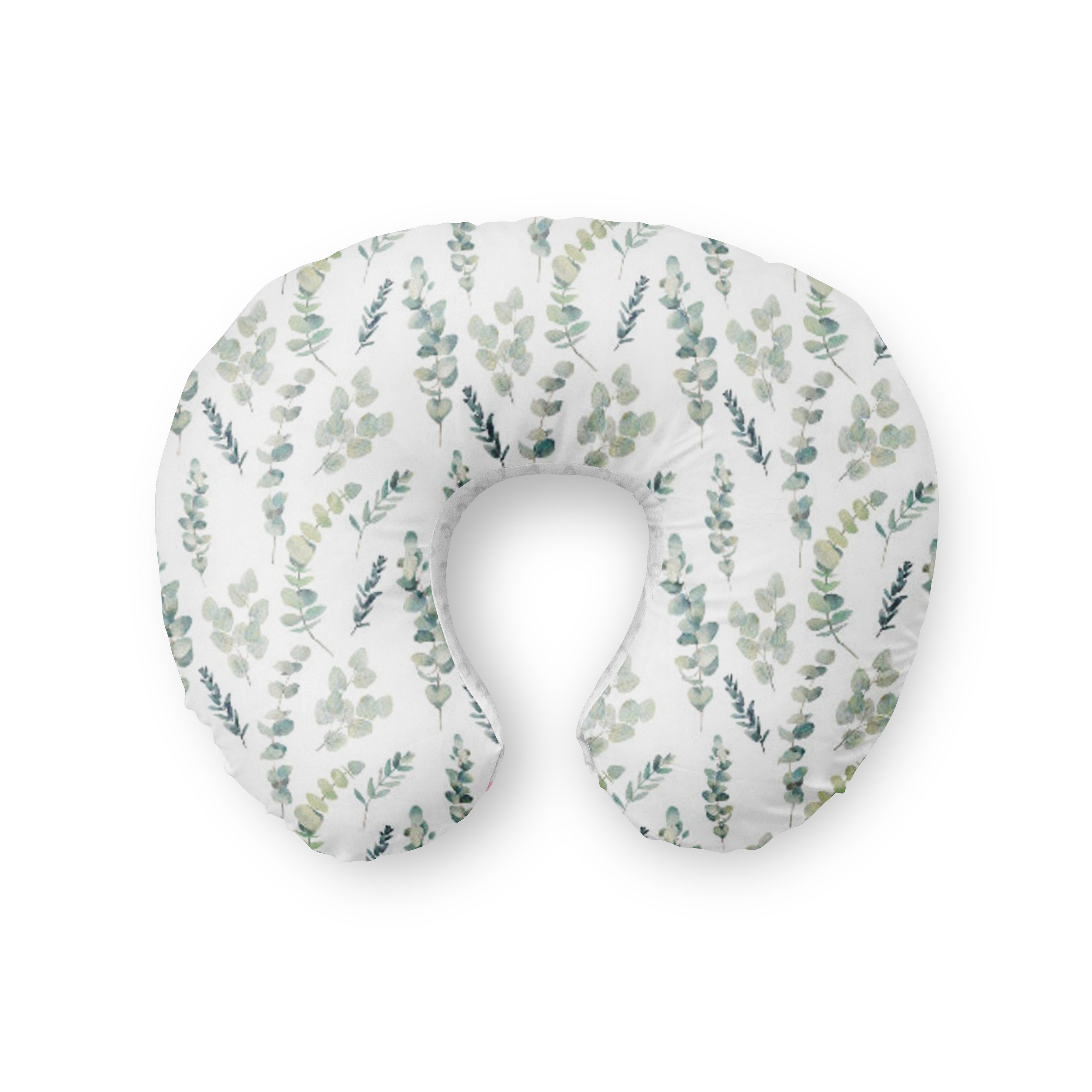 Nursing Pillow Cover. Eucalyptus Bohemian Boho white green baby nursery