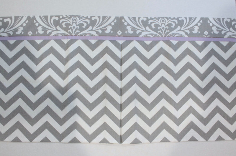 Custom Box Pleat valance. Gray Chevron Damask with Accent lavender.  Other Colors available.