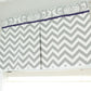 Custom Box Pleat valance. Gray Chevron Damask with Accent navy.  Other Colors available.