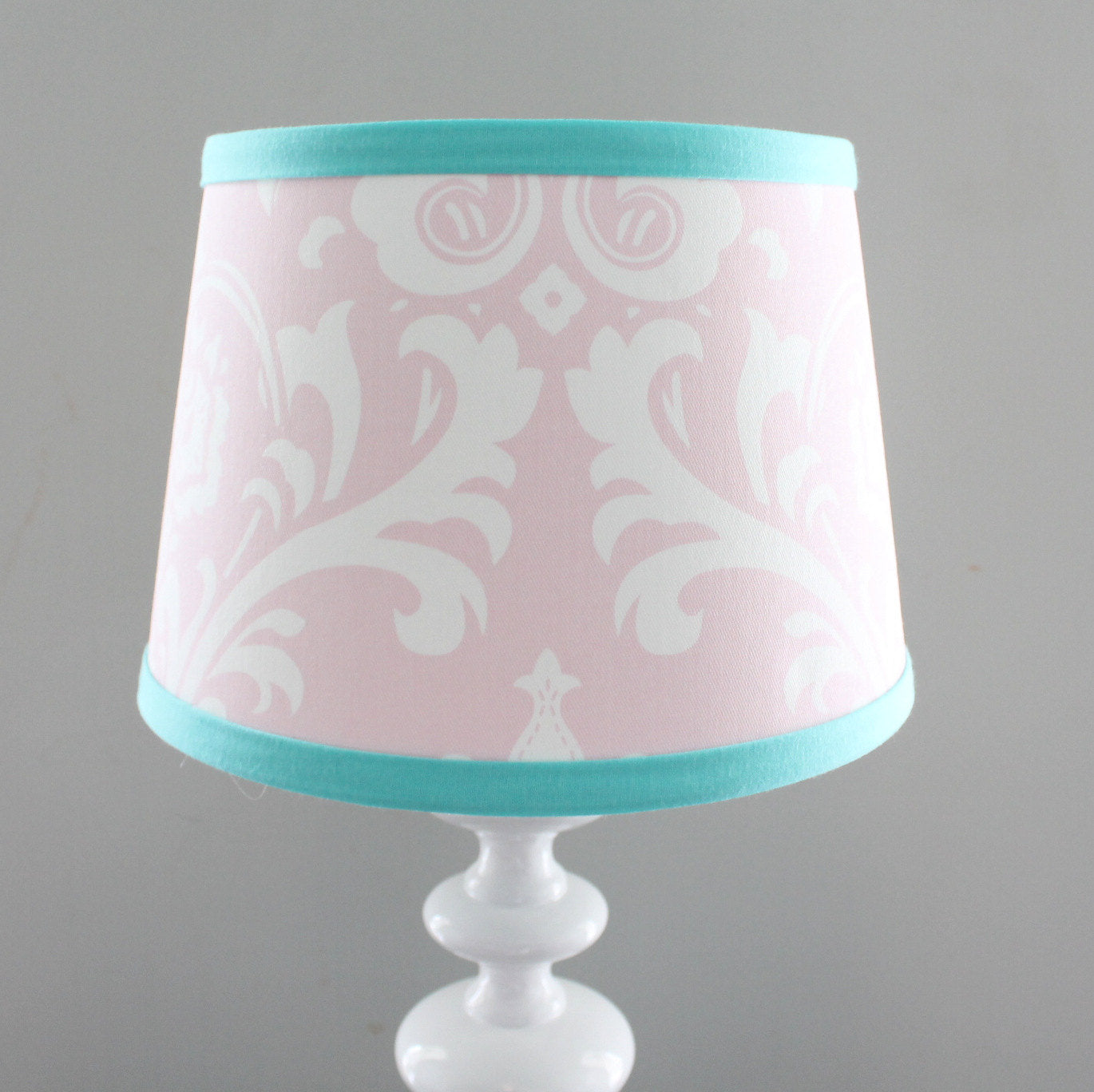 Light Pink Damask with accent aqua Lamp shade