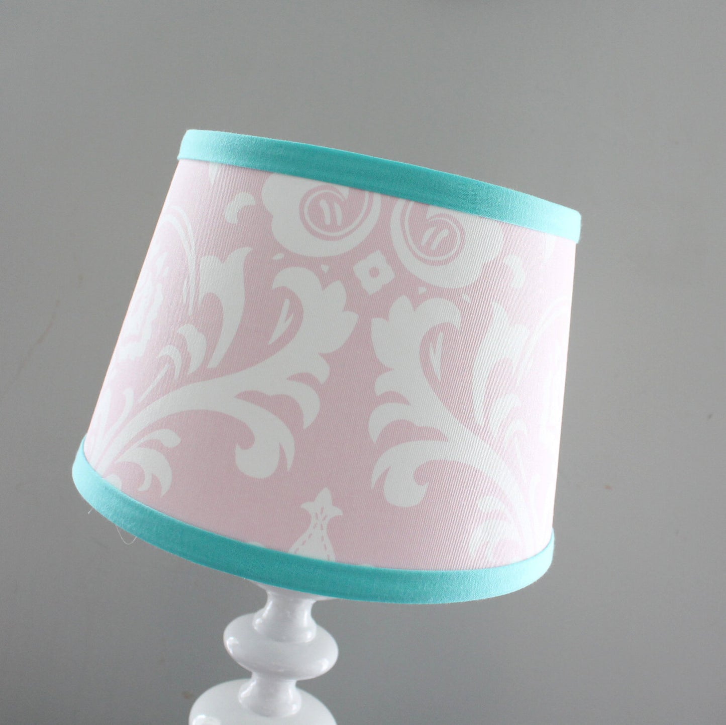 Light Pink Damask with accent aqua Lamp shade