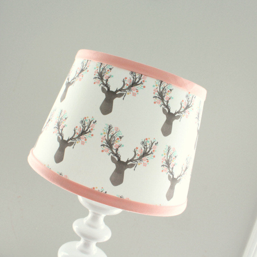 Floral Coral Peach Deer Buck Antler Woodlands Lamp Shade