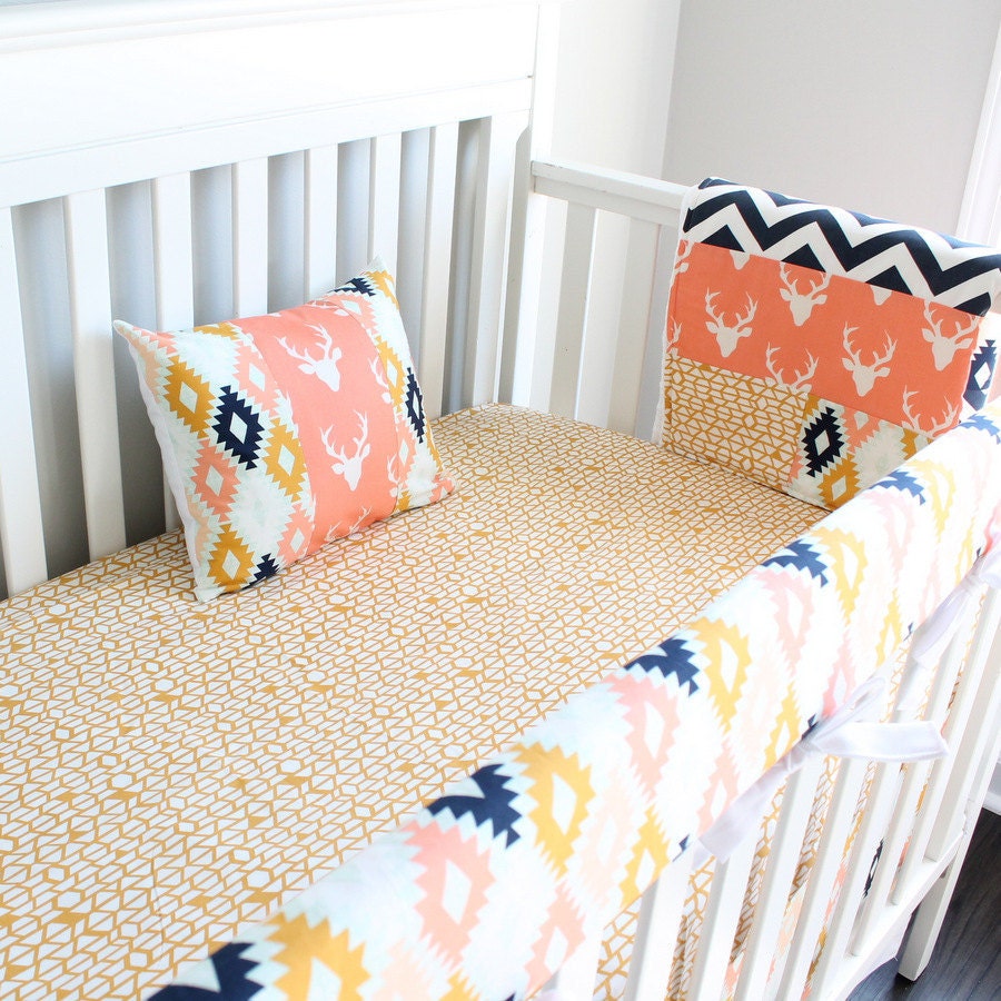 Navy and discount coral baby bedding