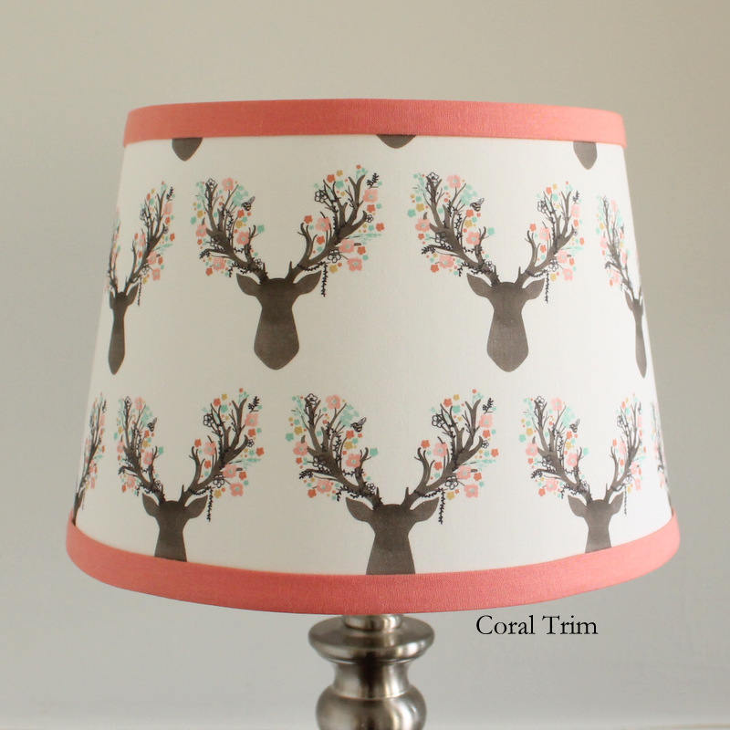 Floral Coral Peach Deer Buck Antler Woodlands Lamp Shade