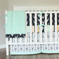 Navy Mint Buck Crib bedding. Woodland tribal Aztec Buck crib bumper boy baby bedding.