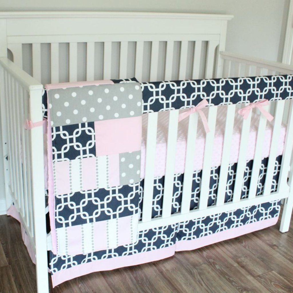 Navy and Pink Girl baby bedding set