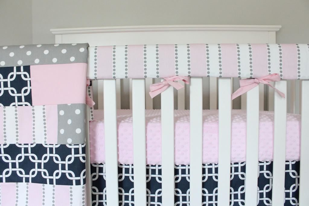 Navy and Pink Girl baby bedding set