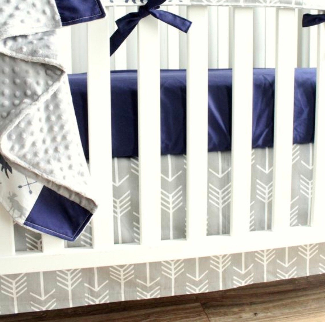 Mint and navy crib 2024 bedding