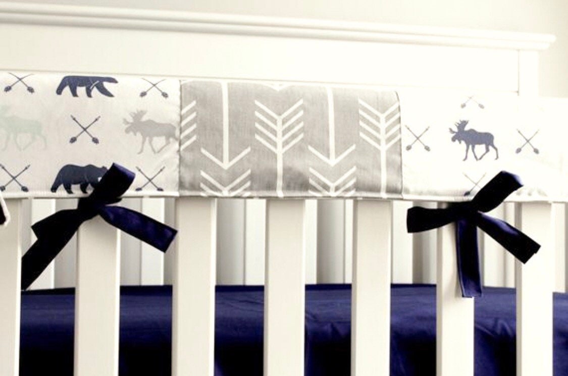 Navy and mint discount woodland crib bedding