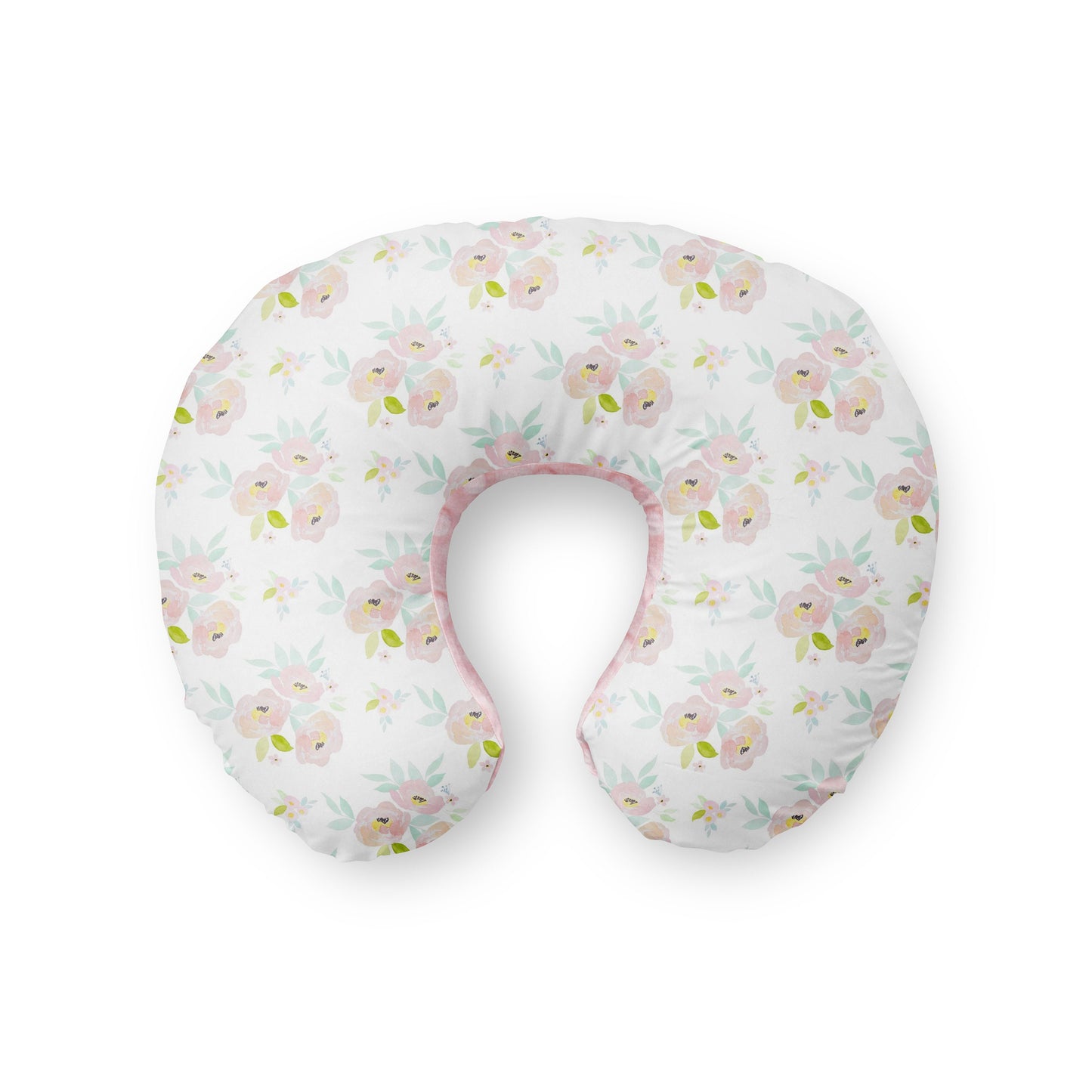 Nursing pillow cover. Blush Roses Floral pale pink minky