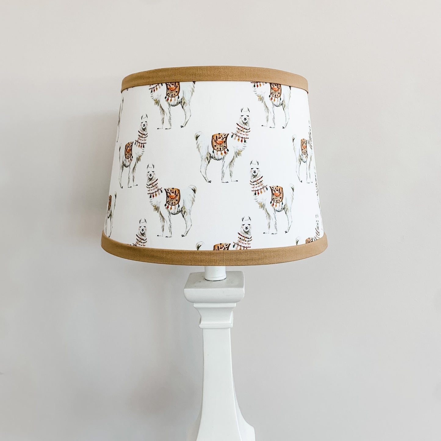 Llama in white Lamp Shade with custom color trim Gold Nursery Decor