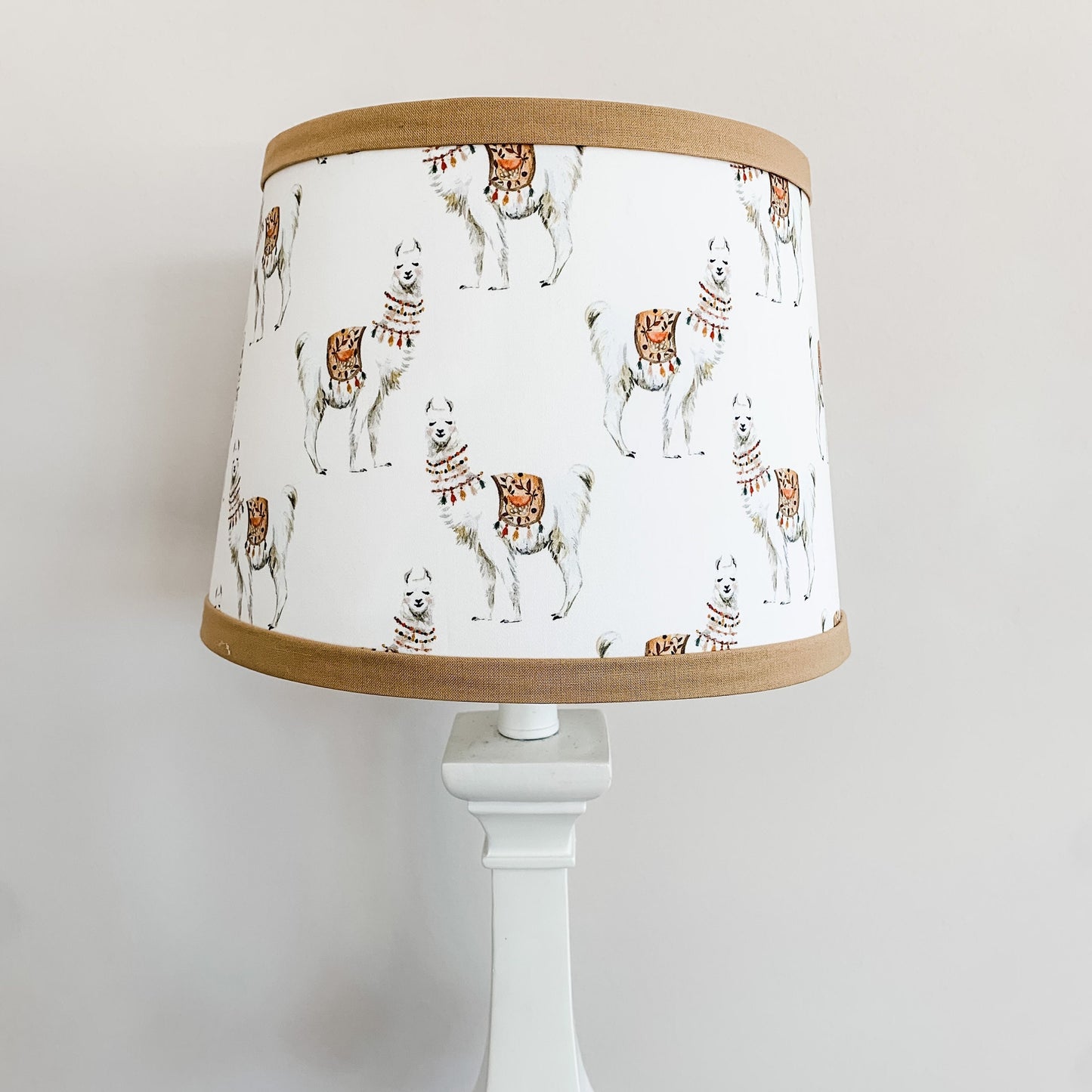 Llama in white Lamp Shade with custom color trim Gold Nursery Decor