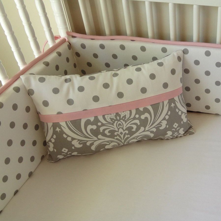 Pink and Gray Damask Crib baby bedding set