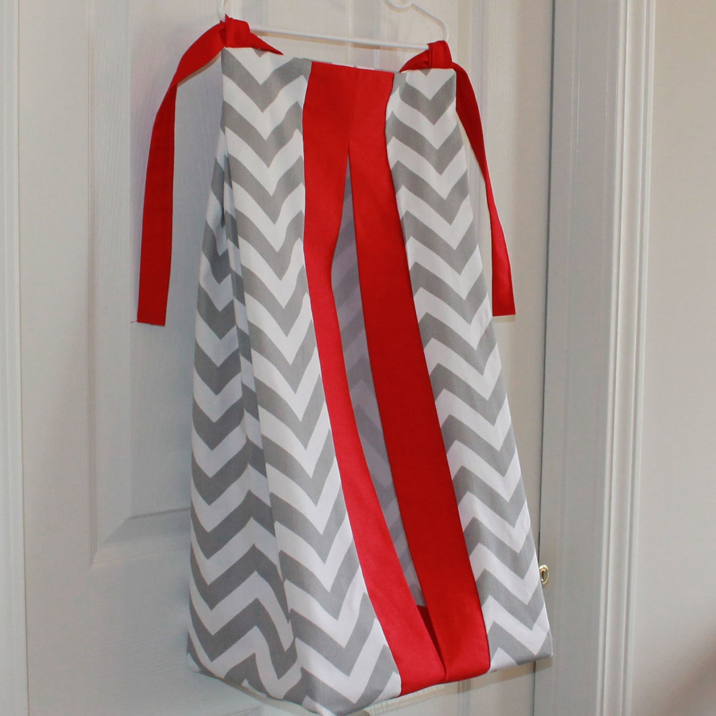Gray Chevron with accent red Diaper Stacker. Other colors available.