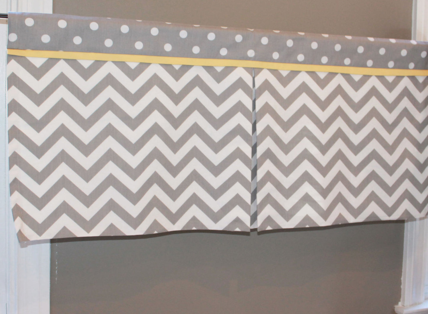 Custom Gray chevron Box Pleat Valance. You pick accent color.