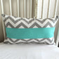 Custom Crib bedding. Gray Chevron Aqua blue Bumperless Crib Rail Bedding Set