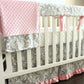 Gray & Pink Damask Crib Rail Bedding set.