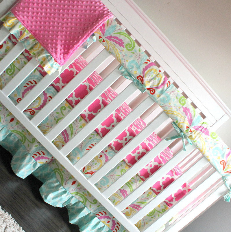 Kumari Garden Sujata Floral Bumperless Girl Crib Rail Bedding Set