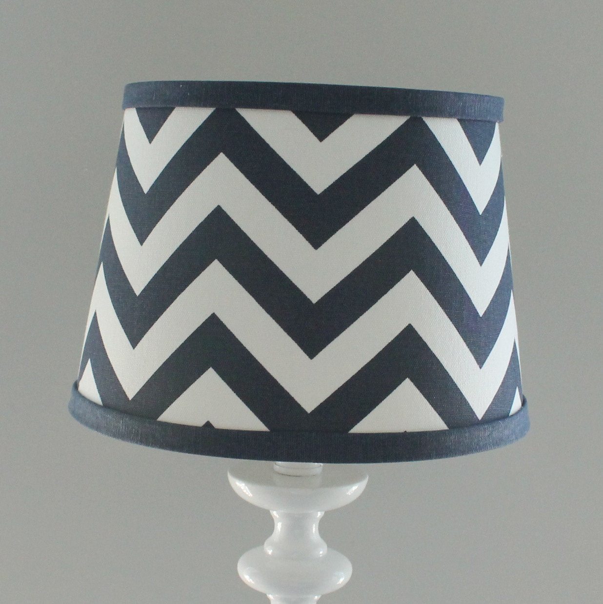 Small Navy White Chevron lamp shade with accent Navy blue.