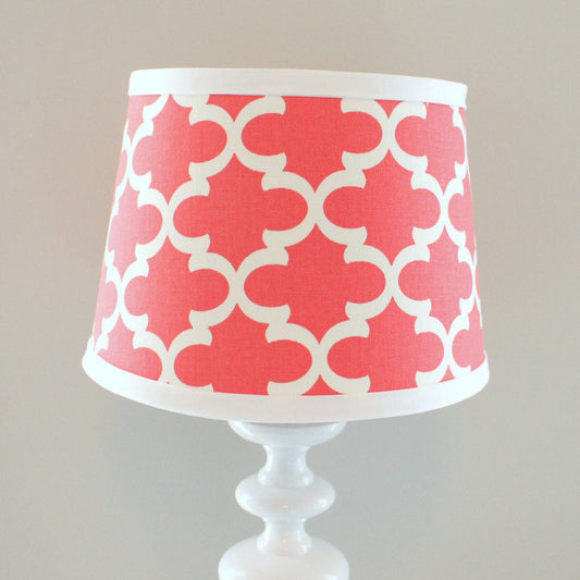 Small White and Coral print lamp shade.  Other colors available.