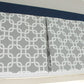 Custom nursery  Gray Gotcha Box Pleat valance with Navy accent. Available in other collections.