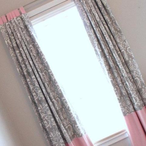 Pink and Gray Damask Custom Drapery Panels 84" long.  Other colors available