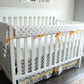 Chevron Gray and yellow bumperless crib rail bedding collection.