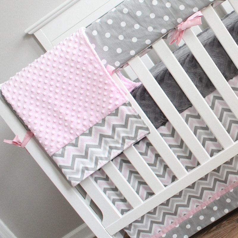 Pink and gray chevron crib store bedding sets