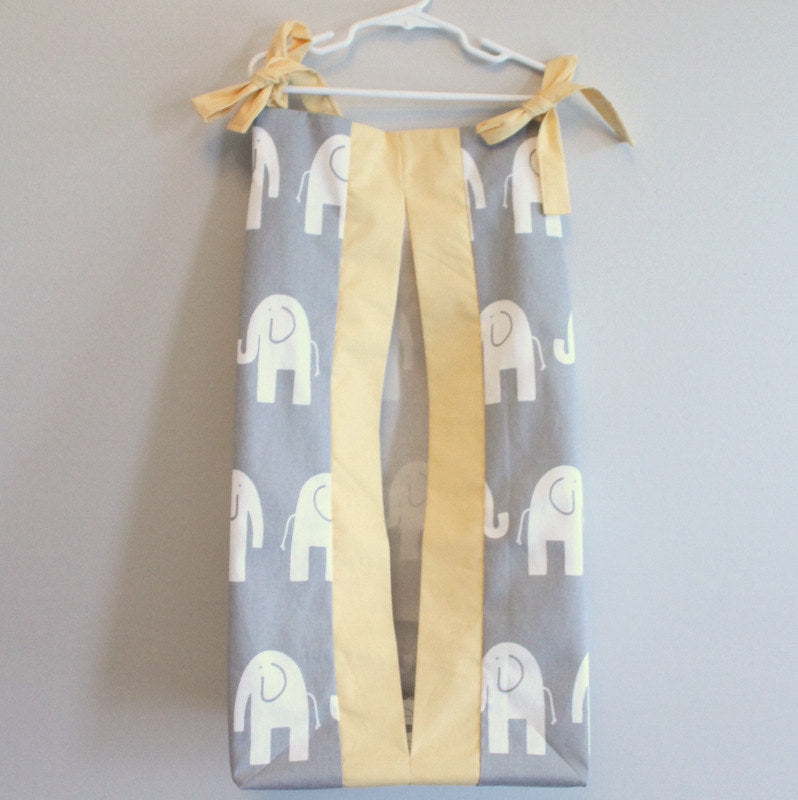 Gray Elephant and Yellow custom Made Diaper Stacker