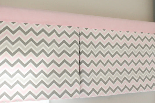 Pink and gray Box Pleat valance. Available in other collections.