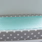Custom White and Gray polka dot contour cover with accent minky.